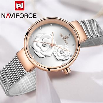 Neviforce Women's Black Dial Stainless Steel Mesh Chronograph Watch NF5013 Rose Gold Silver