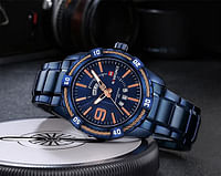 NAVIFORCE 9117 Men's Analogue Quartz Watches Stainless Steel Band Luminous Waterproof Sports Wrist Watches for Men BLUE