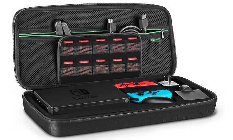 UGREEN Carrying Case for Nintendo Switch, W/Carved Protective Foam Lining Shockproof Travel Case Bag for Nintendo Switch Console, Dock, AC Wall Charger, Grip and Joy-con, 20 Game Cards, Cables