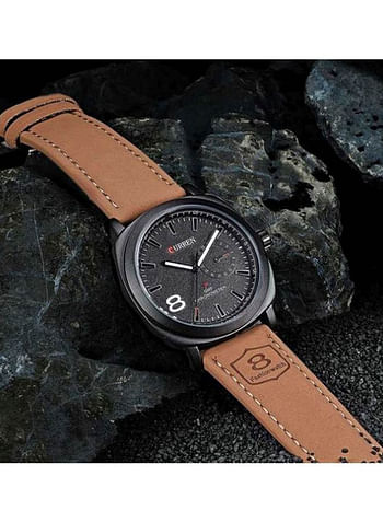 Curren 8139 Analog Leather Strap Wrist Watch