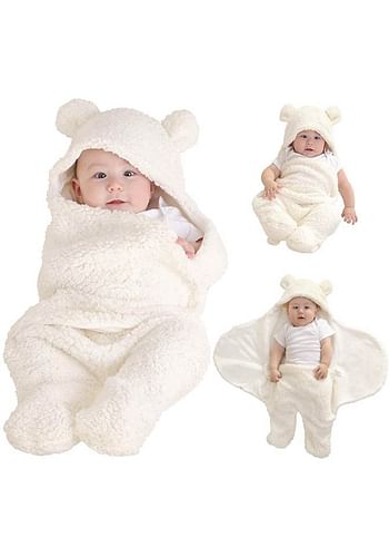 Cute Baby Hooded Blanket Wrap Costume Dress Photoshoot Prop - White