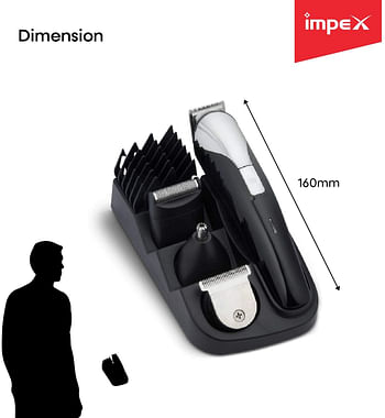 Impex  8-in-1 Professional Multi grooming and Trimmer Kit nose trimmer Cordless with USB Charging 60 Mins Run Time