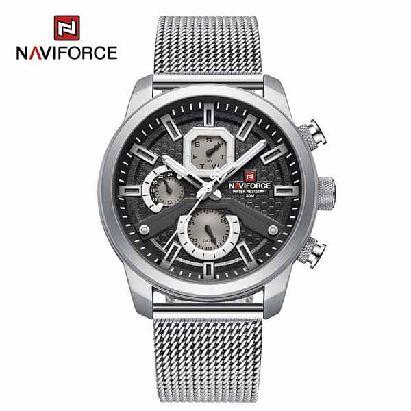 NAVIFORCE NF9211 Movement Quartz Mullti-Funtion Movement Water Proof Mess Stainless Steel Straps for Men's - Silver Black