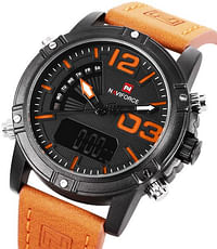 Naviforce NF9095M Men Dual Movt Watch Luminous Calendar LED Light 3ATM Wristwatch Orange watch for Men - Casual Watch Orange