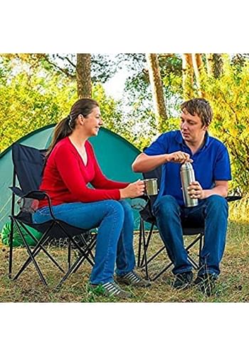 Folding Outdoor Beach Camping Chair with Cup Holder | Navy Blue