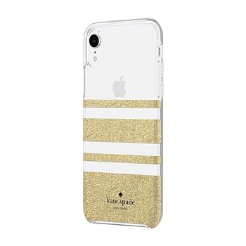 KATE SPADE NEW YORK Protective Hardshell Case - Charlotte Stripe Gold Glitter / Clear For iPhone XR