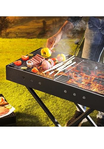 Barbecue Folding Outdoor Metal Grill with Blower Fan X Shape Stand 80 CM Large Black, Perfect for Camping, Picnic, and Easier to Carry