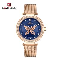 NAVIFORCE NF5018 Elegant Butterfly Pattern Diamond Stainless Steel Mesh Strap Quartz Watch For Women RG-BE