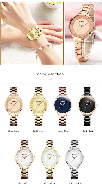 Curren 9015 Quartz Movement Round Dial Stainless Steel Strap Waterproof Women Wristwatch - Full Rose Gold