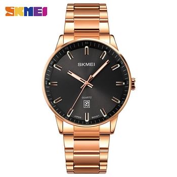 SKMEI 1878 Mens Watches Top Brand Luxury Stainless Steel Strap 3Bar Waterproof Date Time Watch Quartz Wristwatch - Rose Gold