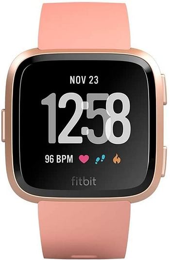 Fitbit Versa Smart Watch Fitness Wristband with Heart Rate Tracker - Unisex - Peach / Rose Gold Aluminum (RG)