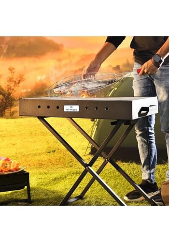 Barbecue Folding Outdoor Metal Grill with Blower Fan X Shape Stand 80 CM Large Black, Perfect for Camping, Picnic, and Easier to Carry