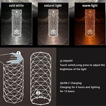 Crystal Diamond Table Lamp, Bedside Lamps with Touch Control, 16 Light Color Brightness Adjustable USB Rechargeable,Crystal Decorative Nights Lamp for Bedroom, Living Room, Study & Office.