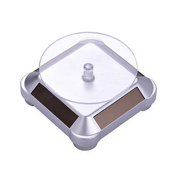 360° Solar Powered Rotating Turntable | Jwellery, Cellphone & Watch Display Stand | Silver