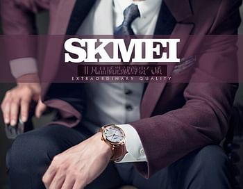 SKMEI 9091 White Dial Original Leather Straps Wrist Watch for Men - BR-RG