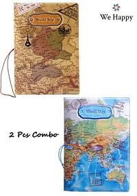 2 Pcs Combo World Trip Passport Cover | Ticket & Documents Holder - Brown & Blue