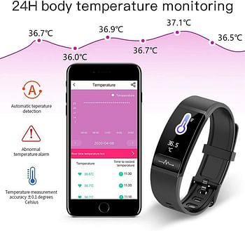Smart Watch, GTab W611 Intelligent Bracelet Body Temperature Health Monitoring Electrocardiogram Analysis IP67 Waterproof Sport Tracker, Easy To Use(Color:Black)