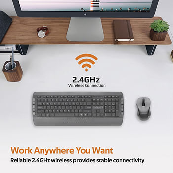 Promate Wireless Keyboard and Mouse, Ergonomic 2.4Ghz Keyboard and Mouse Combo with Palm Rest, Silent Keys, 1600Dpi Precision Tracking Mouse, Nano USB Receiver and Auto-Sleep Function for PC, Desktops, Windows, IOS, ProCombo-10 English