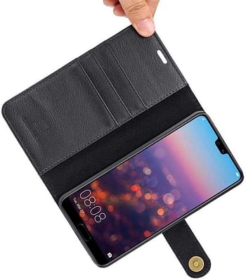 Huawei P20 Pro Case Huawei P20 Pro Wallet Case 2 in 1 Removable Cowhide Leather Folio Flip Cases for Huawei P20 Pro Black