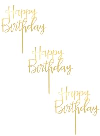 3 Pcs Happy Birthday Cake Topper Mirrored Gold Acrylic Durable Versatile Photo Booth Props Ideal for Birthday Party Decorations