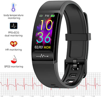 Smart Watch, G Tab W611 Intelligent Bracelet Body Temperature Health Monitoring Electrocardiogram Analysis IP67 Waterproof Sport Tracker, Easy To Use(Color:Black)