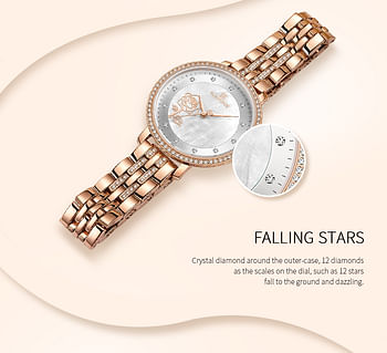 NAVIFORCE NF5017 Casual Diamond Surrounded Stainless Steel Rose Relief Watch For Women - RG/W