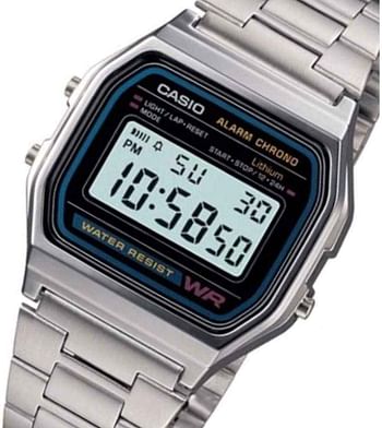 Casio Men's Grey Dial Stainless Steel Band Watch - A158WA-1DF