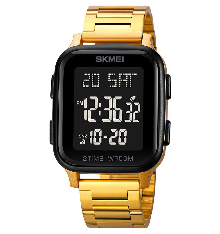 SKMEI 1859 Classic Men Luxury Watches Waterproof LED Stainless Steel Sport Digital Watch - Gold