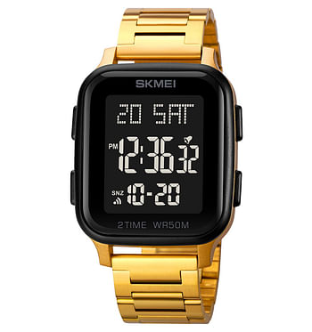 SKMEI 1859 Classic Men Luxury Watches Waterproof LED Stainless Steel Sport Digital Watch - Gold