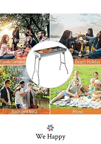 6 Pcs Portable Stainless Steel Barbecue Folding Outdoor Charcoal Grill, Perfect for Camping, Picnic, and Easier to Carry