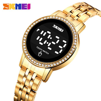 Skmei 1669 LED Touch Screen Watch luxury fashion ladies watches stainless steel Strap women Digital Watches - Black