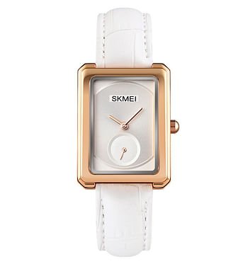 Skmei 1691 ladies classic bracelet square face quartz watches  genuine leather strap - White
