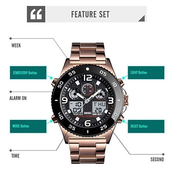 SKMEI Men Sport Watches Fahsion Stopwatch Alarm Dual Display Waterproof Digital Watch For Man 1538 RG -Black