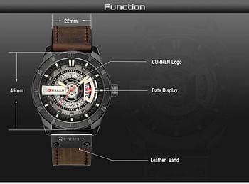 Quartz Watch For Men, Waterproof Analog Watches, Business Leather Strap Men's Wristwatch with Date 8301（Black-Brown）