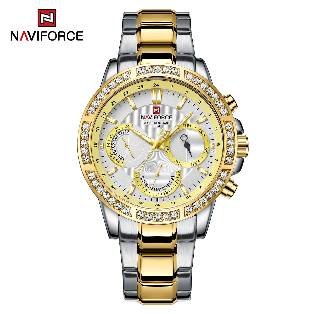 NAVIFORCE NF9196D Golden Men's Quartz Watch Stainless Steel.