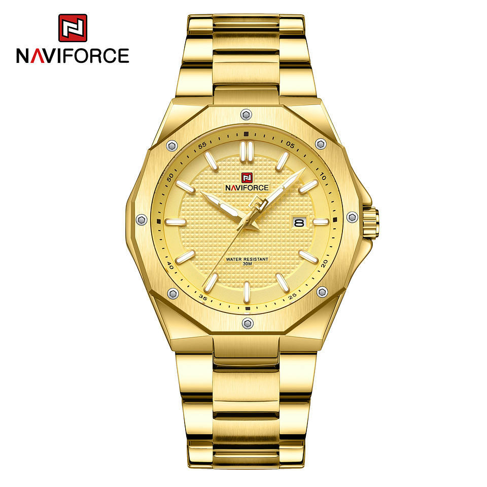 Naviforce NF9200 Men's Top Brand Luxury Sport Military Multi-Function Waterproof Quartz  Stainless Steel Wrist Watch - Gold