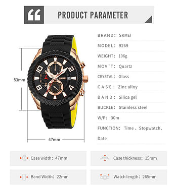 SKMEI 9269 Jam Tangan Chain Quartz Watches for Men 3ATM Waterproof Multifunction Wrist Watch RG/Blue