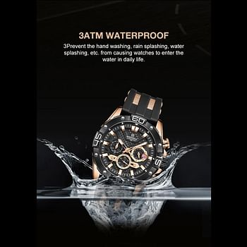 NAVIFORCE NEW NF8019T Waterproof Silicone Strap Watch Men's Sport Multifunction Quartz Analog Fashion Watch - RG/B/B