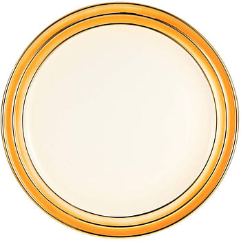 Ceramic Three Lines Round Plate- 15.25 Inches Orange And Gold Multi Color