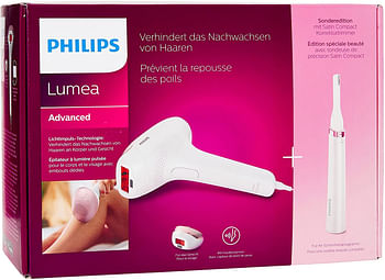 Philips Lumea Advanced IPL Hair Removal Device with 2 Attachments for Body & Face + Complimentary Facial Hair Remover. Compact Touch-Up Trimmer . 3 pin, BRI921/60. 2 years warranty