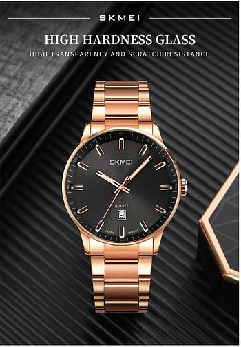 SKMEI 1878 Mens Watches Top Brand Luxury Stainless Steel Strap 3Bar Waterproof Date Time Watch Quartz Wristwatch - Rose Gold