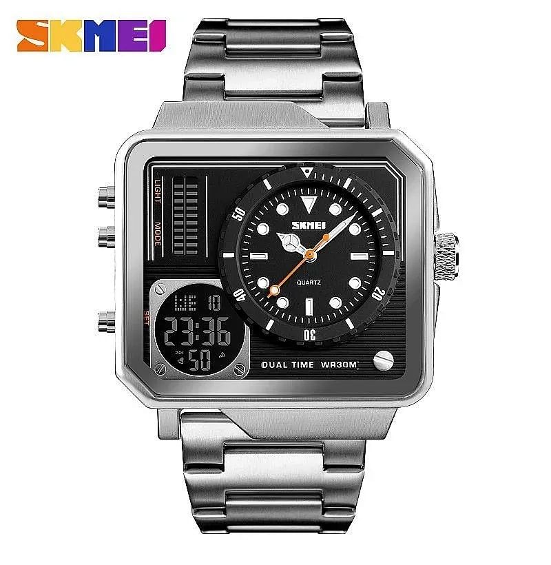 Skmei 1392 Mens Watches Waterproof Fashion Casual Clock Male Digital Quartz Watch Men Stainless Steel Strap Luxury Watch - Silver