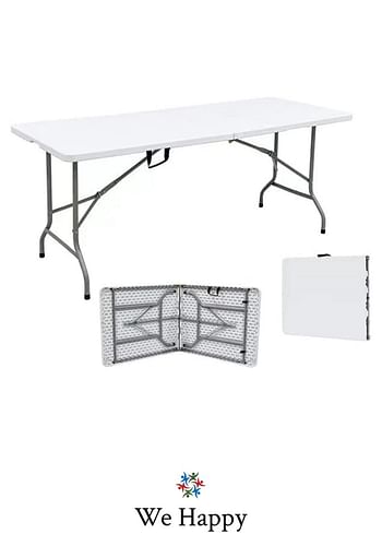 We Happy Folding Table - Foldable Heavy Duty Plastic Table for Indoor & Outdoor Parties, Picnic, Camping, Wedding BBQ Catering, Garden Dining - Fold-In-Half Portable Utility Table - White - 6ft