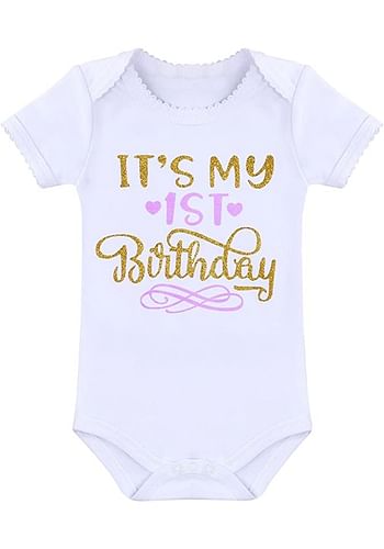 It’s My 1st Birthday Outfit Baby Girl Party Fancy Dress | Photography Costume with Cake Topper | 5 Pcs Set - Purple