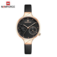 NAVIFORCE NF5001 Women Fashion  Quartz Watch Lady Leather Watchband High Quality Casual Waterproof Wristwatch RGB