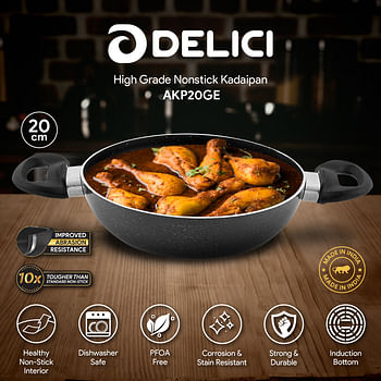 DELICI AKP20GE Kadai Pan Superior Aluminium Body with Dark spatter Coating