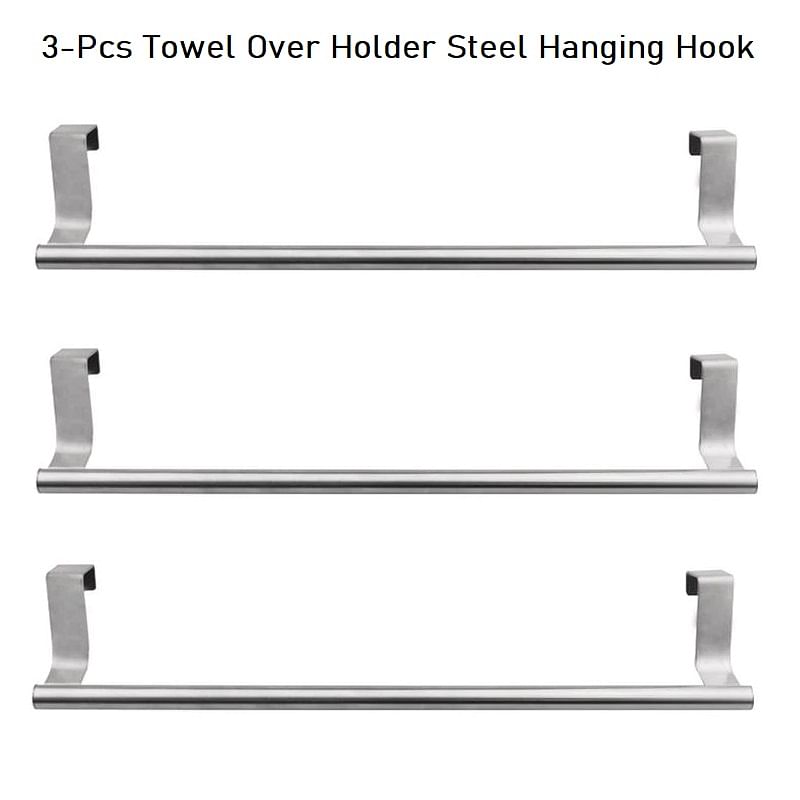 Stainless Steel Over Door Towel Rack Bar Holders for Universal Fit on Cabinet Cupboard Doors Pack of 3