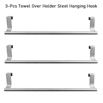Stainless Steel Over Door Towel Rack Bar Holders for Universal Fit on Cabinet Cupboard Doors Pack of 3