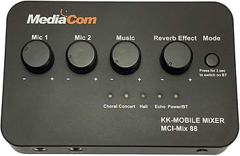 MediaCom Karaoke Anywhere Mixer with Bluetooth 5.0 Connection, 1 Corded Mic and Multiple Revereb Effects