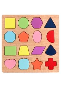 16 Pieces Wooden Multiple Shapes Board Toy for Toddlers, Learning Puzzle, Early Education Activity